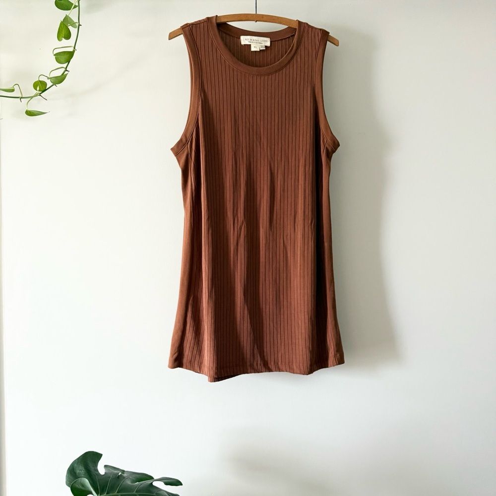 SALTWATER LUXE Ribbed Cotton Tank Dress‎ Brick Size XL